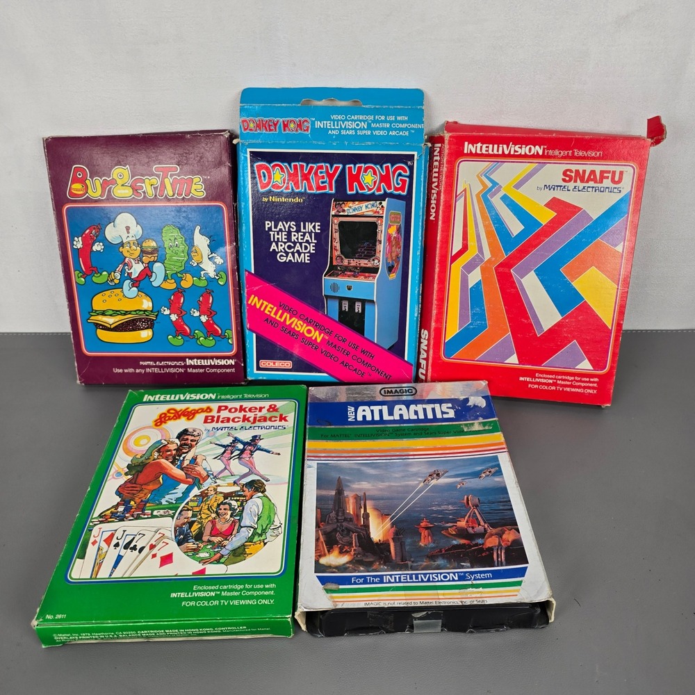 Vintage Intellivision Game Lot of 5 BurgerTime Donkey Kong Snafu Atlantis